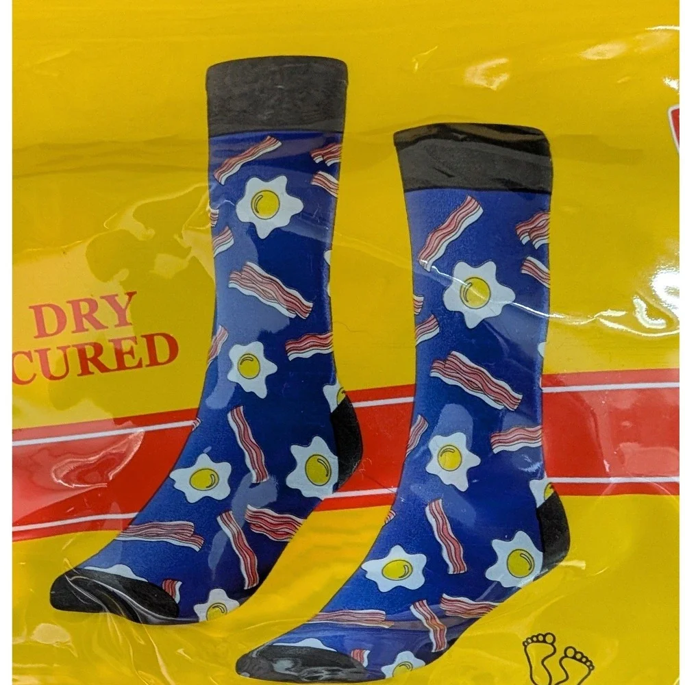 NEW‎ Main & Local Bacon Socks Blue Eggs Breakfast Food Novelty Unisex One Size